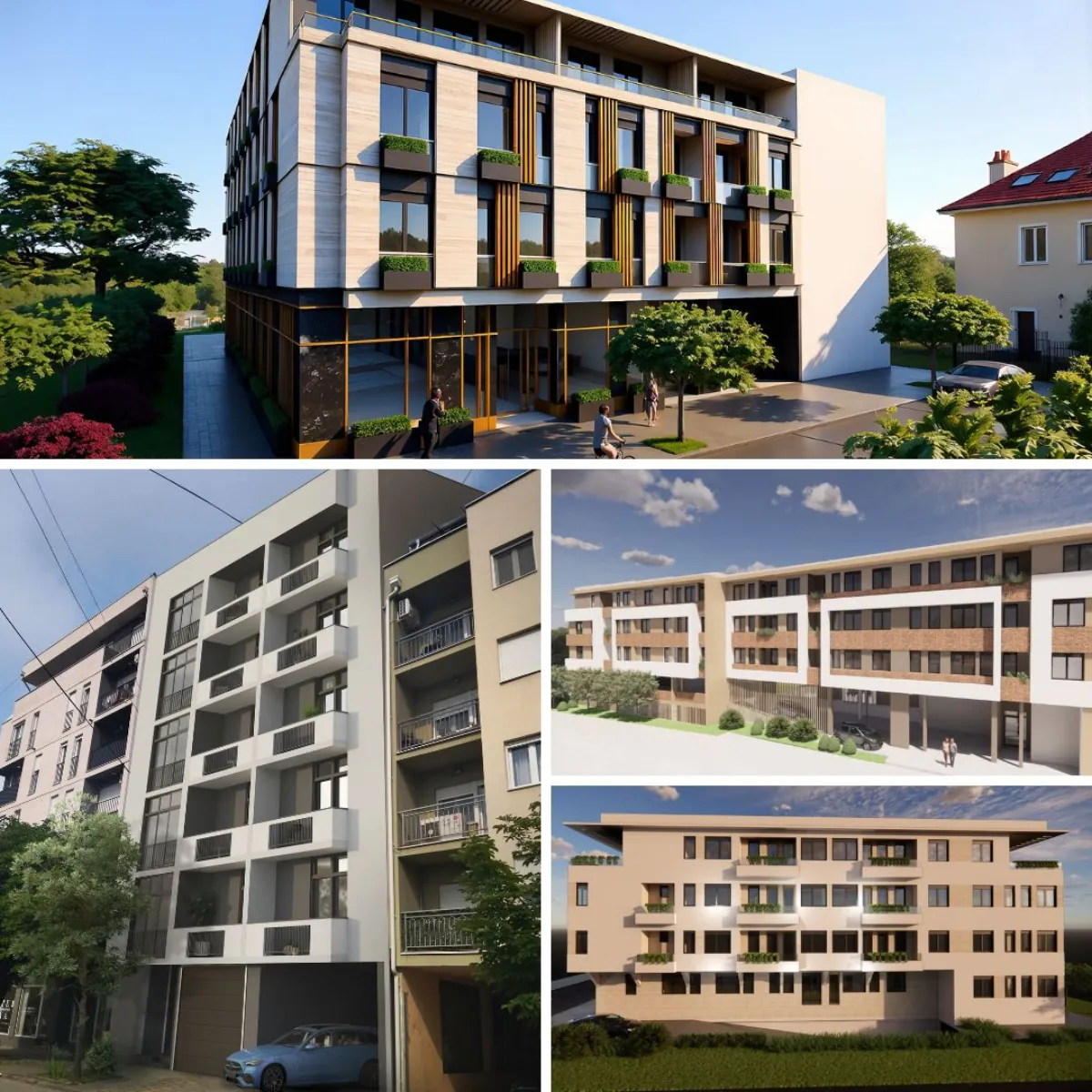 Kolaž 3D prikaza novogradnje u Šapcu — savremene stambene zgrade iz kolekcije Tim 01